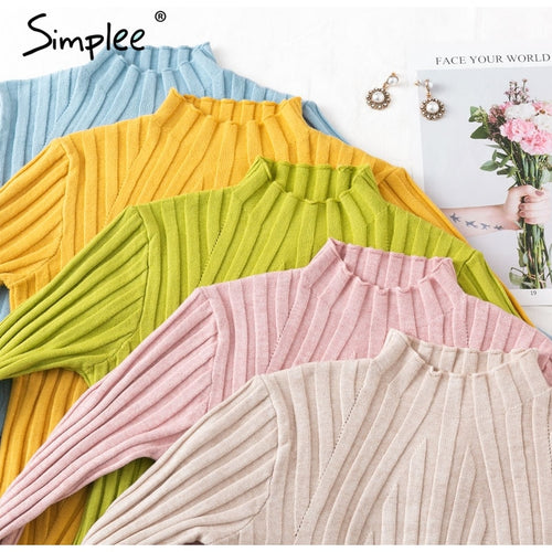 Simplee Casual tie up knitted sweater women Skinny slim knitting pull femme jumper Crop top winter sweater tricot pullover women