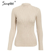 Load image into Gallery viewer, Simplee Casual tie up knitted sweater women Skinny slim knitting pull femme jumper Crop top winter sweater tricot pullover women