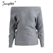 Load image into Gallery viewer, Simplee Off shoulder sexy elastic knitting pullover female Bat long sleeve knitted sweater women Fashion jumper pull knit shirt